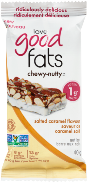 Love Good Fats Chewy-Nutty Barre aux Noix Saveur de Caramel Salé 40 g