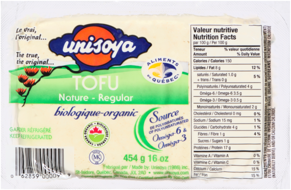 Unisoya Tofu Nature Biologique 454 g