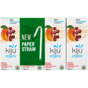 Kiju Fruit Juice and Filtered Water Blend Peach Cherry Organic 4 x 200 ml