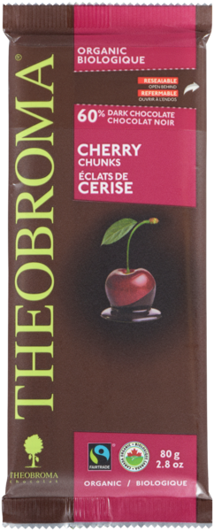 Theobroma Chocolat 60% Chocolat Noir Éclats de Cerise Biologique 80 g
