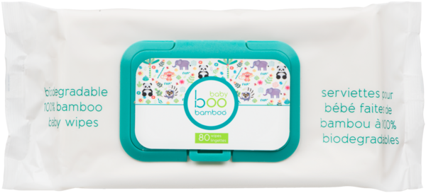 Boo Bamboo Baby Serviettes pour Bébé Faites de Bambou à 100% Biodegradables 80 Lingettes