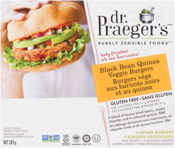 Dr. Praeger's Purely Sensible Foods Burgers Végé Haricots Noirs Quinoa 4 Burgers Végétaliens 283 g
