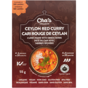 Cha's Organics Pâte de Cari avec Herbes Séchées Cari Rouge de Ceylan 55 g
