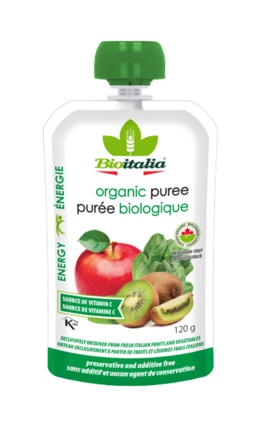 Bioitalia Purée Biologique Pomme, Kiwi et Épinards 120 g