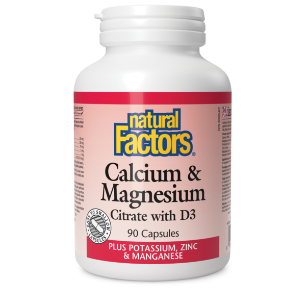 Natural Factors Calcium & magnésium citrate avec D3 avec potassium, zinc & manganèse   90 capsules