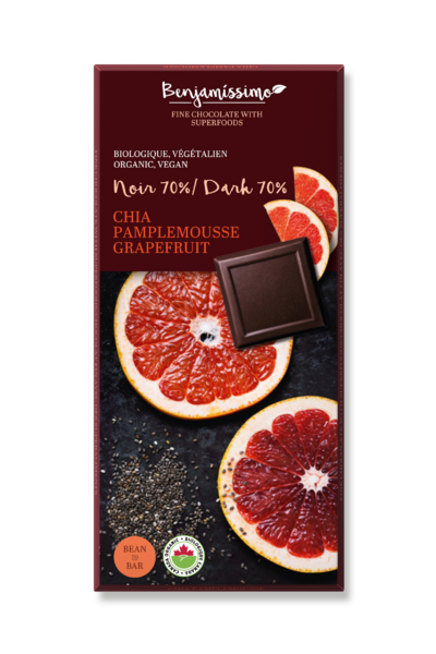 TABLETTE CHOCOLAT NOIR 70% CHIA PAMPLEMOUSSE BIO