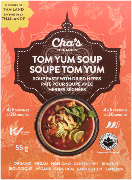 Cha's Organics Pâte pour Soupe avec Herbes Séchées Soupe Tom Yum 55 g