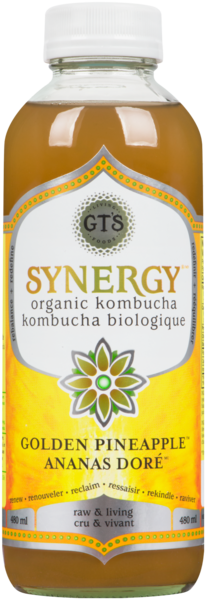 GT's Living Foods Synergy Kombucha Biologique Ananas Doré 480 ml
