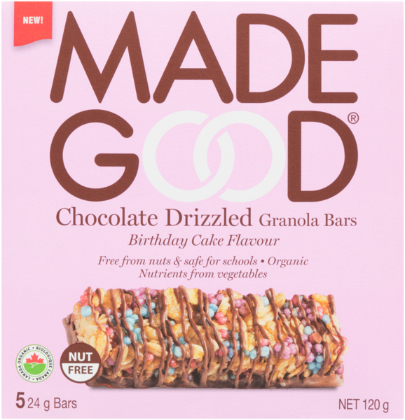 Made Good Barres Granola avec Filet de Chocolat Saveur Gâteau d'Anniversaire 5 Barres x 24 g (120 g)