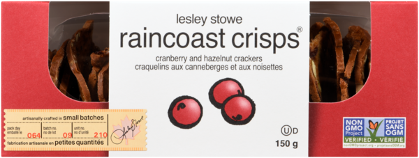 Lesley Stowe Raincoast Crisps Craquelins aux Canneberges et aux Noisettes 150 g