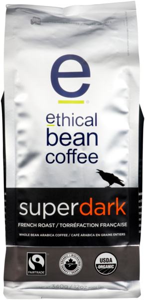 Ethical Bean Coffee Superdark Café Arabica en Grains Entiers Torréfaction Française 340 g