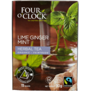 Four O'Clock Organic - Fairtrade Lime Ginger Mint Herbal Tea 15 Bags 30 g