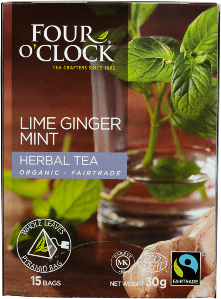 Four O'Clock Biologique - Équitable Tisane Menthe Gingembre et Lime 15 Sachets 30 g
