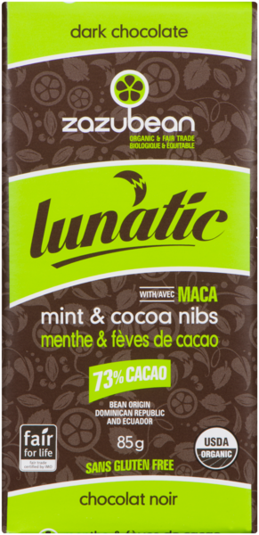 Zazubean Lunatic Chocolat Noir Menthe & Fèves de Cacao 85 g