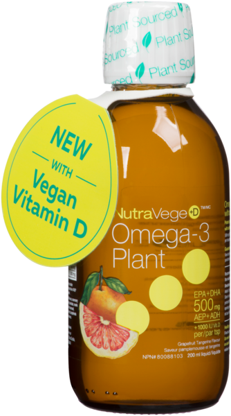 NutraVege +D Omega-3 Plant Liquide Saveur Pamplemousse et Tangerine 200 ml