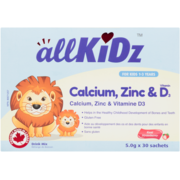 allKiDz Mélange de Boisson Calcium, Zinc & Vitamine D₃ Real Strawberry 30 Sachets x 5.0 g