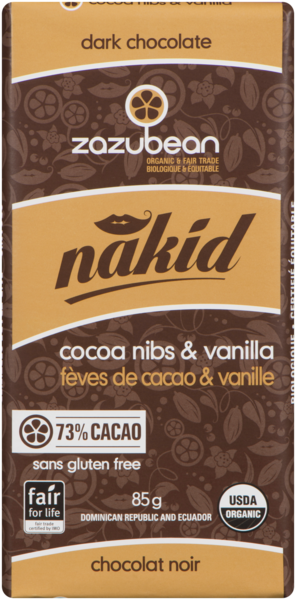 Zazubean Nakid Chocolat Noir Fèves de Cacao & Vanille 85 g