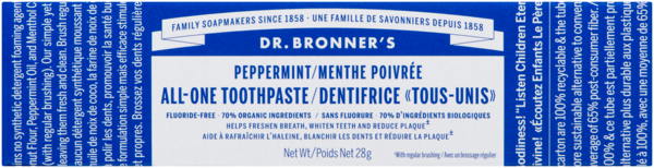 Dr. Bronner's Dentifrice «Tous-Unis» Menthe Poivrée 28 g