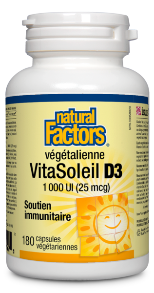 Natural Factors VitaSoleil D3 végétalienne  1 000 UI  180 capsules végétariennes