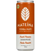 Mateina Yerba Mate Plant Based Energy Drink Peach Passion Organic 355 ml
