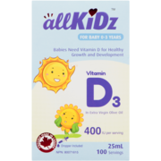 allKiDz Vitamin D₃ in Extra Virgin Olive Oil for Baby 0-3 Years 25 ml