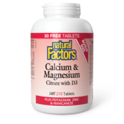 Natural Factors Calcium & magnésium citrate avec D3 avec potassium, zinc & manganèse 210 comprimés