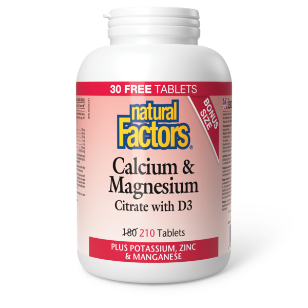 Natural Factors Calcium & magnésium citrate avec D3 avec potassium, zinc & manganèse   210 comprimés