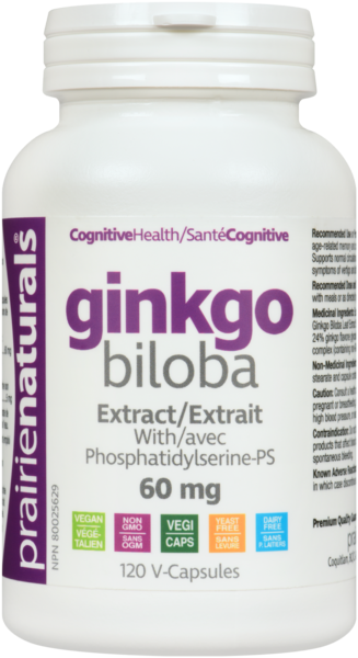 Prairie Naturals Santé Cognitive Ginkgo Biloba 60 mg 120 V-Capsules