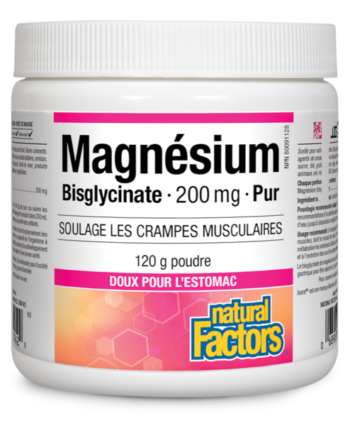 Natural Factors Magnésium Bisglycinate Pur  200 mg  120 g poudre