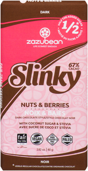 Zazubean Slinky Style Chocolat Noir Noix & Baies 80 g