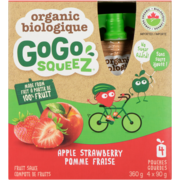 GoGo Squeez Compote de Fruits Pomme Fraise Biologique 4 Gourdes x 90 g (360 g)