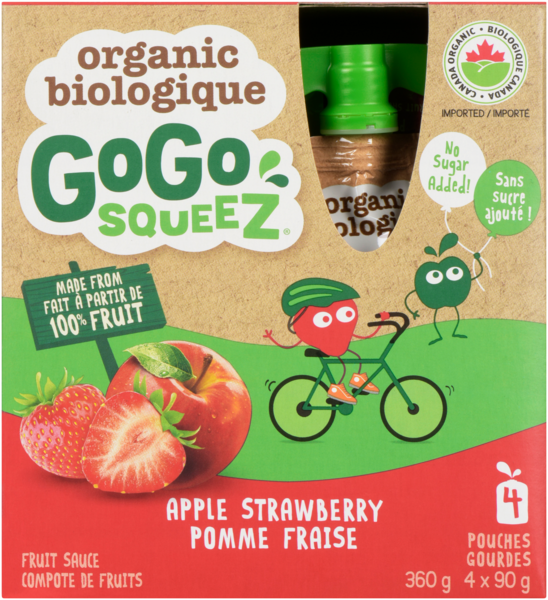 GoGo Squeez Compote de Fruits Pomme Fraise Biologique 4 Gourdes x 90 g (360 g)