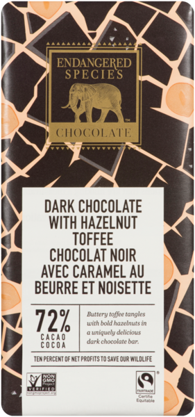 Endangered Species Chocolate Chocolat Noir avec Caramel au Beurre et Noisette 85 g