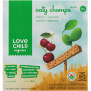 Love Child Organics Oaty Chomps Barres à l'Avoine, aux Fruits + aux Légumes Biologiques Cerise + Épinard 12+ Mois 6 Barres Embal