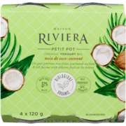 Maison Riviera Petit Pot Organic Yogourt Coconut 3.2% Milk Fat 4 x 120 g
