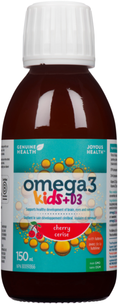 Genuine Health Omega3 Pour Enfant huile de poisson + Vitamine D3 & Lutein, Saveur Cerises