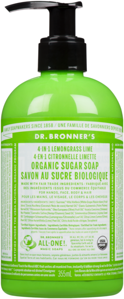 Dr. Bronner's Savon au Sucre Biologique 4-en-1 Citronnelle Limette 355 ml