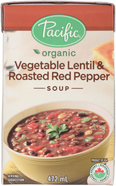 Pacific Foods Soupe aux Légumes, aux Lentilles et aux Poivrons Rouges Biologique 472 ml
