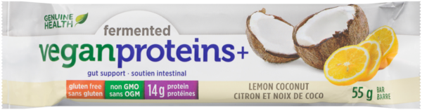 Genuine Health Fermented Vegan Proteins+ Barre Citron et Noix de Coco 55 g