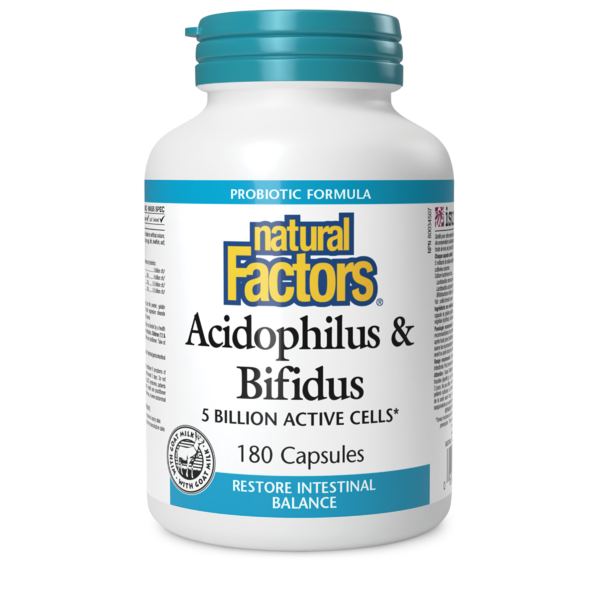 Natural Factors Acidophilus et Bifidus  5 milliards de cellules actives  180 capsules