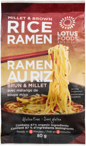 Lotus Foods Ramen au Riz Brun & Millet avec Mélange de Soupe Miso 80 g