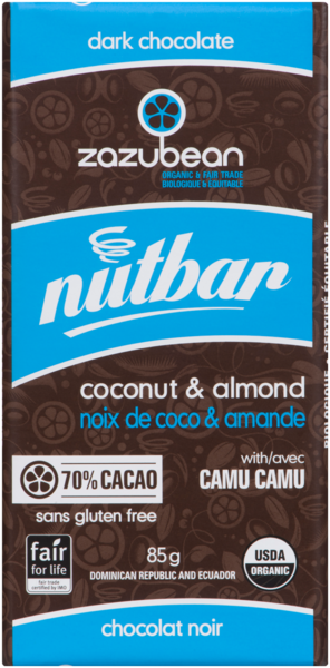 Zazubean Nutbar Chocolat Noir Noix de Coco & Amande 85 g