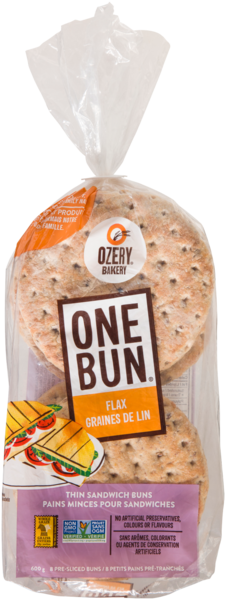 Ozery Bakery One Bun 8 Pains Minces pour Sandwiches Graines de Lin 600 g